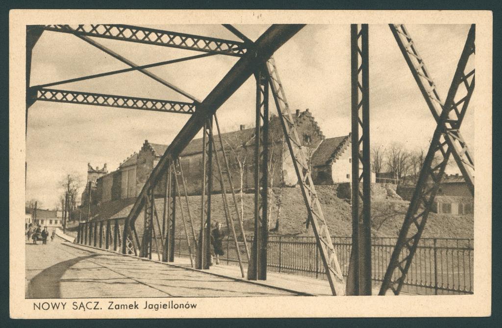 Nowy Sącz: widok na zamek z mostu heleńskiego. lata 20. Zbiory POLONA.