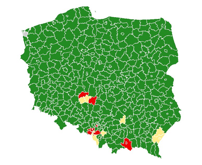 Mapa stref koronawirusa w Polsce, źródło Jacek Cieszyński
