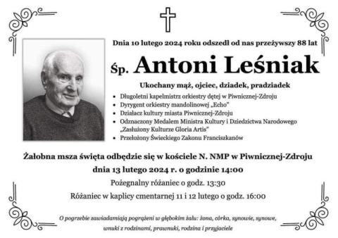 Wielka strata dla Piwnicznej-Zdroju. Nie żyje Antoni Leśniak, kapelmistrz Orkiestry Dętej OSP