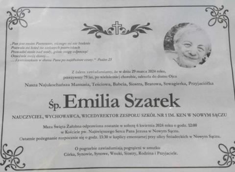 Zmarła Emilia Szarek, była wicedyrektor Zespołu Szkół nr 1 im. KEN w Nowym Sączu