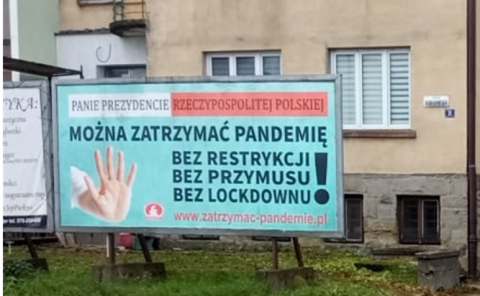 Tajemniczy billboard przy Nawojowskiej. Chcą zatrzymać pandemię bez lockdownu