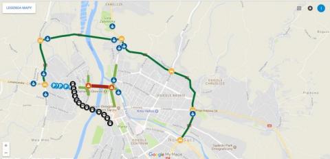 Mapa objazdów po wyłączeniu mostu heleńskiego