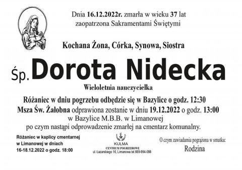 Nekrolog Dorota Nidecka nie żyje