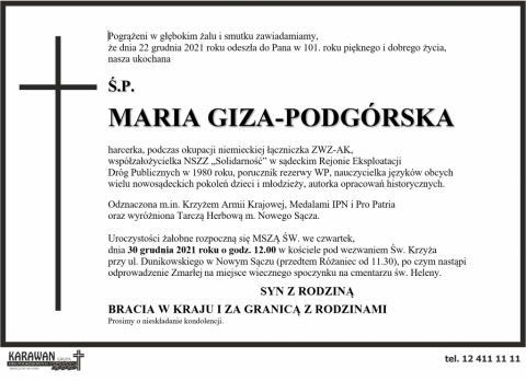 Zmarła Maria Giza-Podgórska